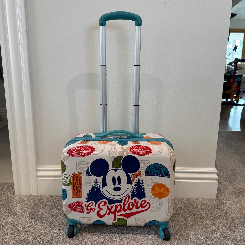 Discontinued Disney "Go Explore" Mickey Small Rolling Luggage For Kids